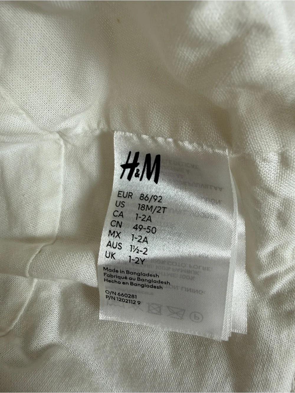 H&M White Cotton Bucket Sun Hat Baby Toddler | Size 18M–2T